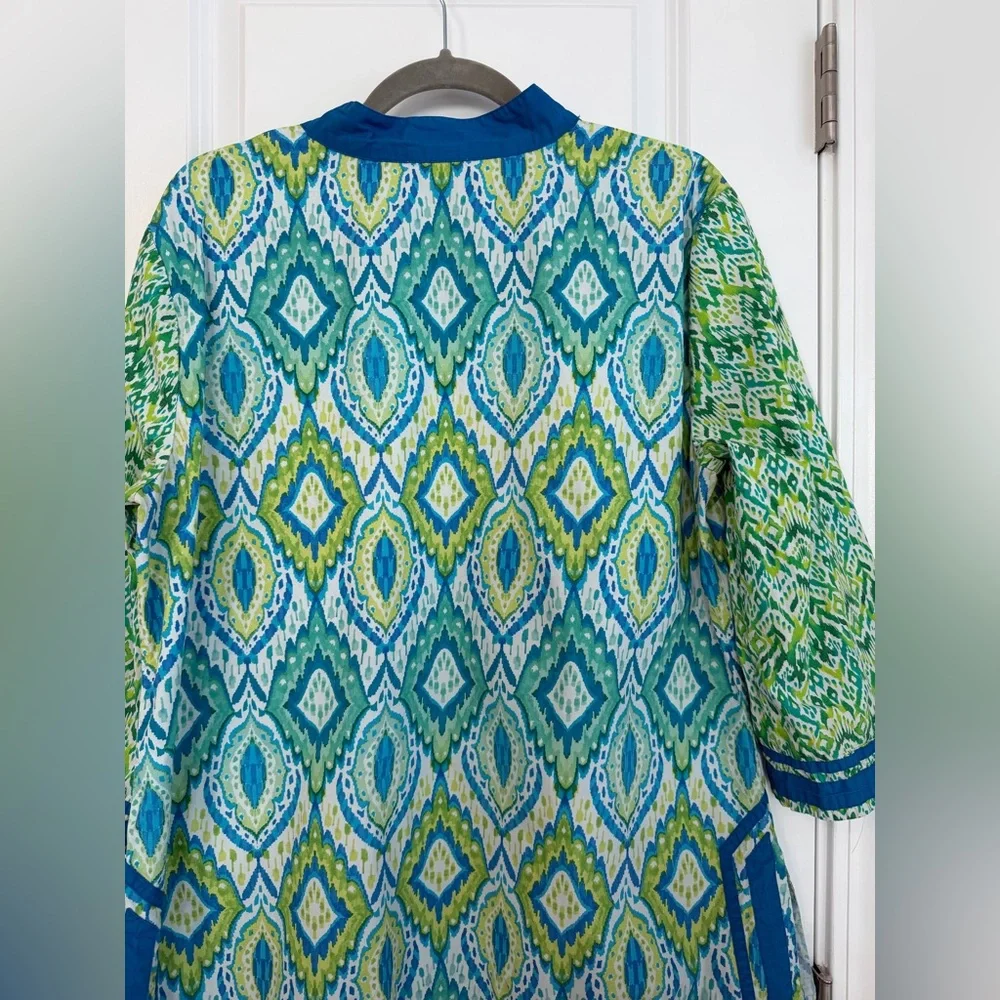 NICOBLU Nicobar Tunic Jungle Green Ikat Pullover Resortwear Cotton